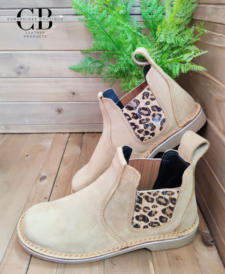 Ladies Leather Slip-On Printed Boots